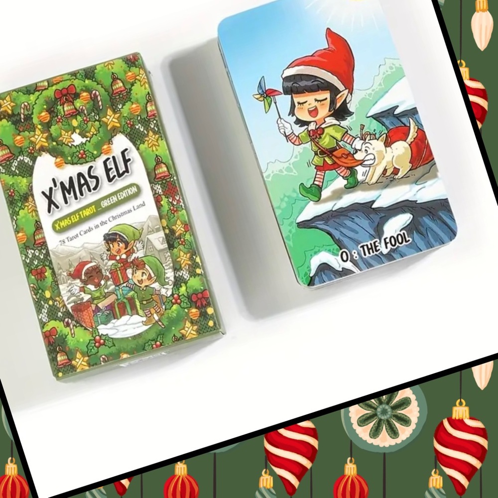 New! Christmas Elf Tarot Green Edition - Standard Size Deck Stocking Gift